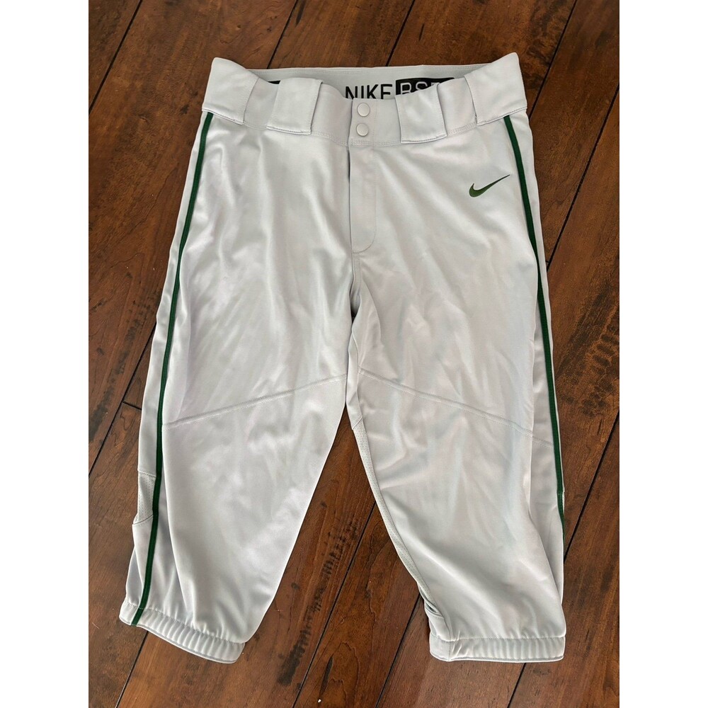 Nike BSBL Grip Waistband Mens Gray Baseball Knickers w/Green Piping Size M‎